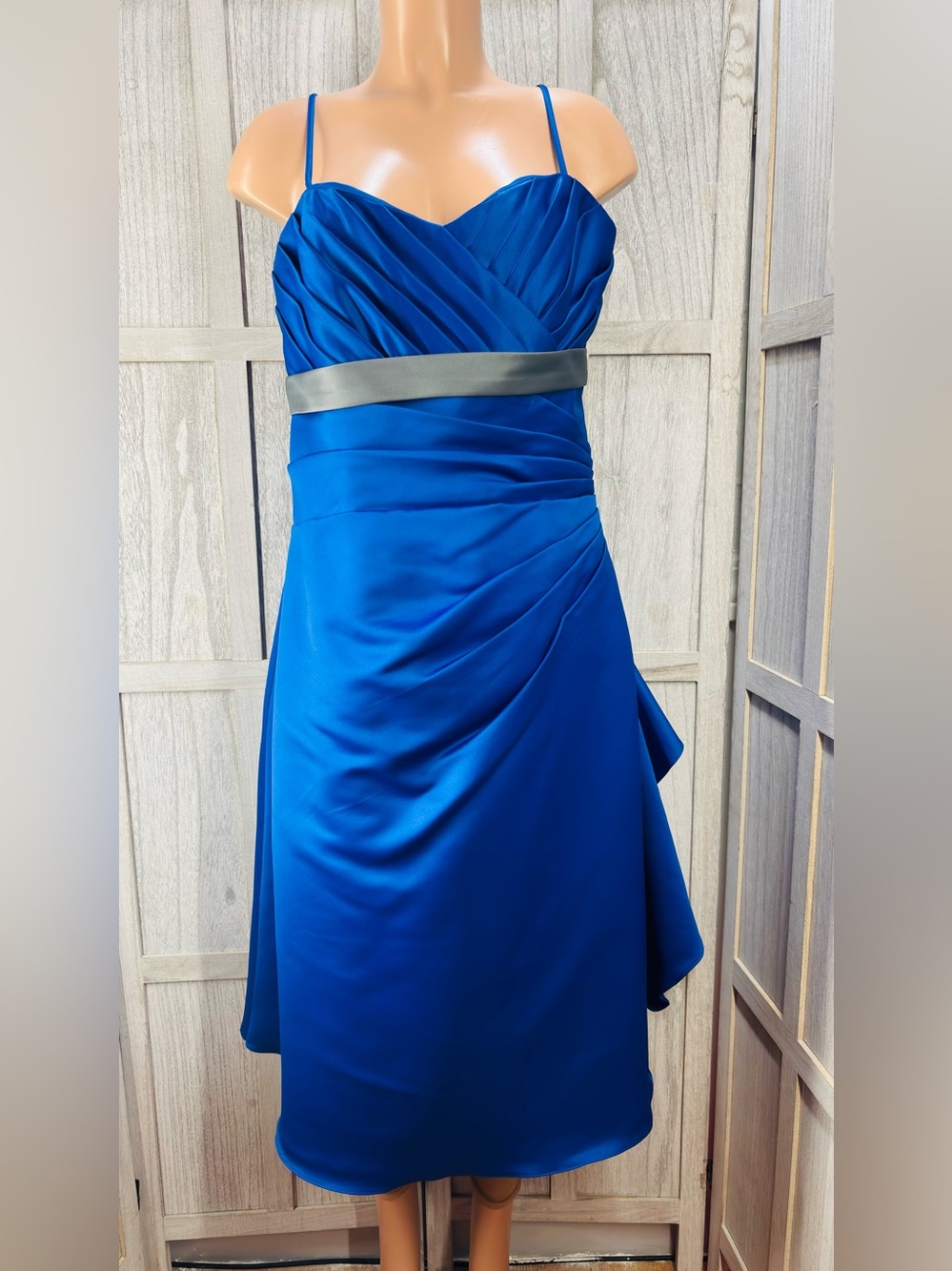 vintage royal blue satin bridesmaid dress